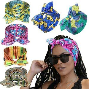 6 Ankara Print Bonnet Beanie Cap Pre-Tied Bow Bowknot Headwrap Turban Headband